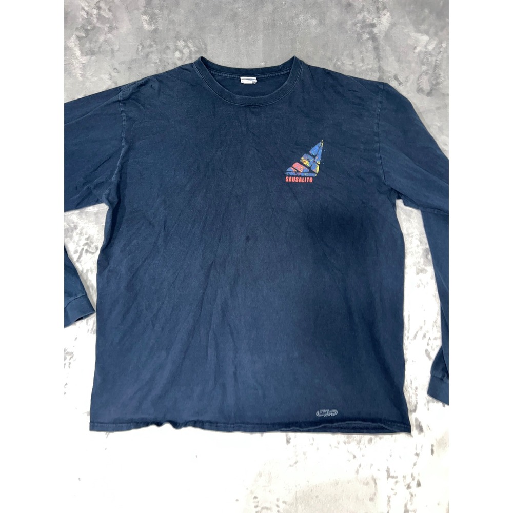 Crazy Shirts Hawaii Sausalito Sailboat Graphic Long Sleeve Tee Navy Blue XL